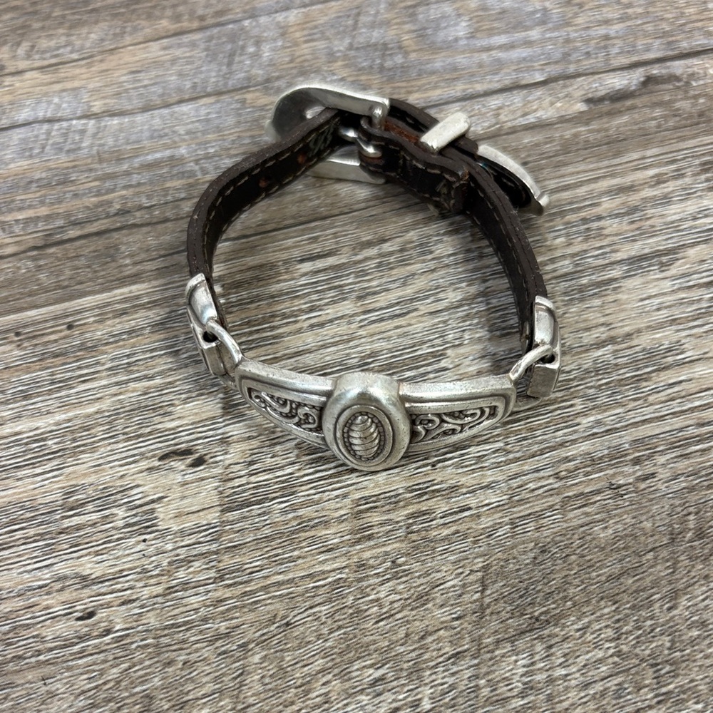 ✨ Brighton Vintage Brown Leather & Silver-Plated Belt Buckle Bracelet ✨